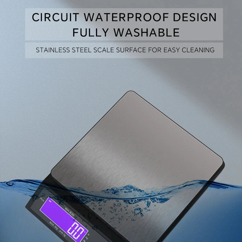 Frendorf | 5 kg/0,1 g und 10 kg/1 g digitale elektronische Küchenwaage, LCD-Display, voll wasserdichtes Edelstahl-Waagetool zum Backen