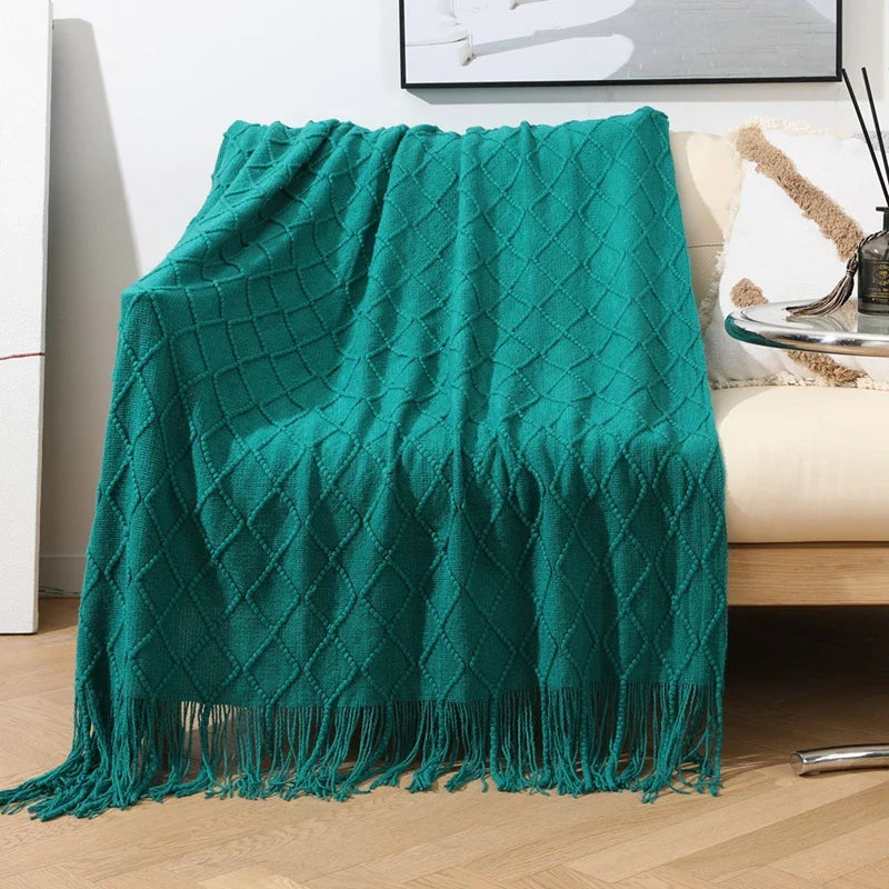 Gemütliche lila Diamant Strickdecke