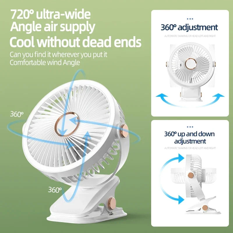 Frendorf | Multi-Winkel Outdoor Clip-On Wiederaufladbarer Kühlventilator