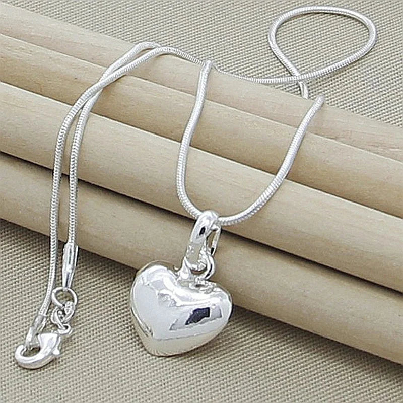 Frendorf | 925 Sterling Silber Solide Kleine Herzanhänger Halskette 16-30 Zoll Schlangenkette Für Frauen Hochzeit Charm Mode Schmuck