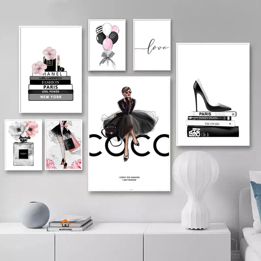 Leinwand Buch Parfüm Frauen Dekor Poster für Schönheitssalon Dekorative Malerei Luxuriöses Wohnzimmer Mädchen Schlafzimmer Dekoration Nordic