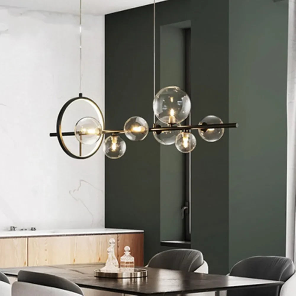 Moderne kreative Metall-Kronleuchter-Beleuchtung: 7/10 klare Glasblasen, langes rundes Design mit G9 Lichtfassung