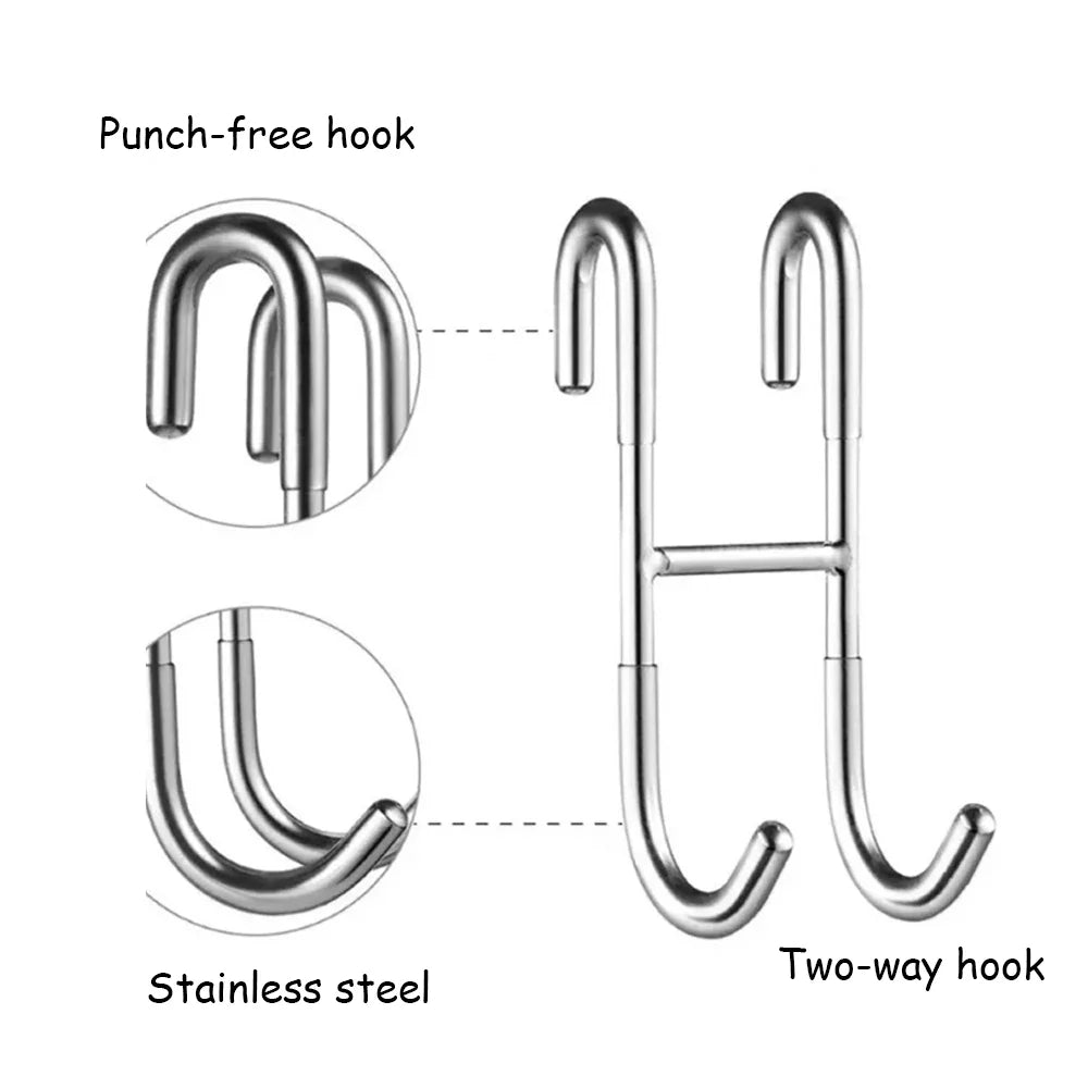 304 Edelstahl Glastür Duschhaken - Handtuchhalter Haken für Küche und Bad - Bohrfreier Haken (1/2 Stk)