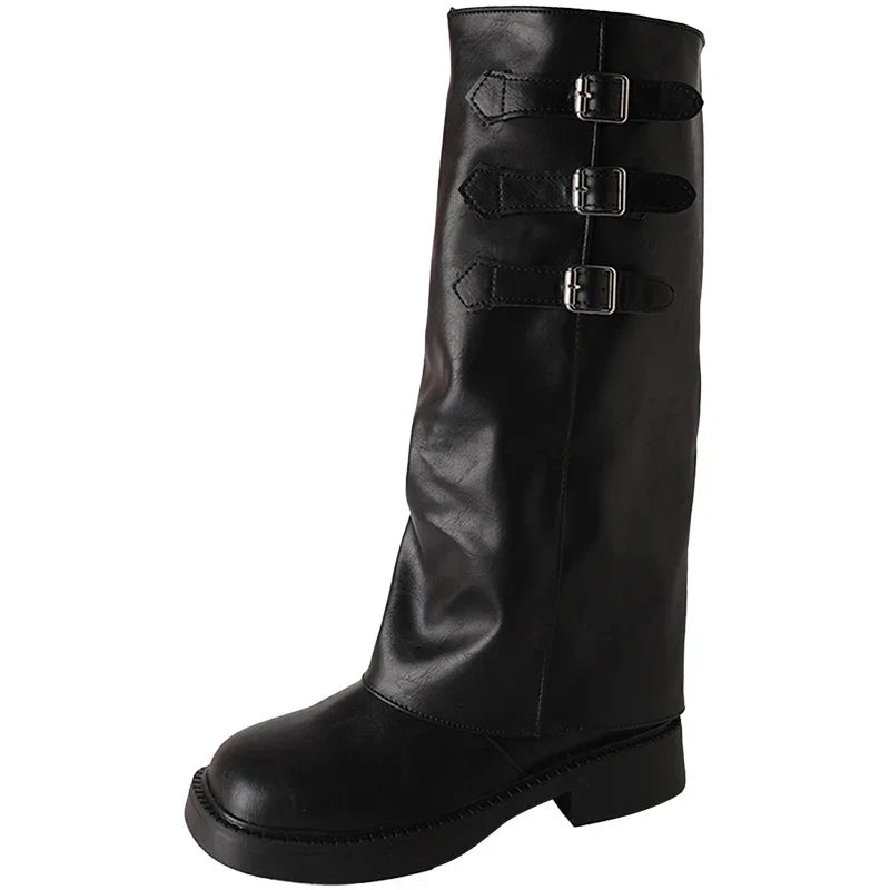 Frendorf | Retro-Stil Kniehohe Stiefel Damen Mode Damen Slip-On Ritter Lange Stiefel Herbst Winter Damen Schuhwerk