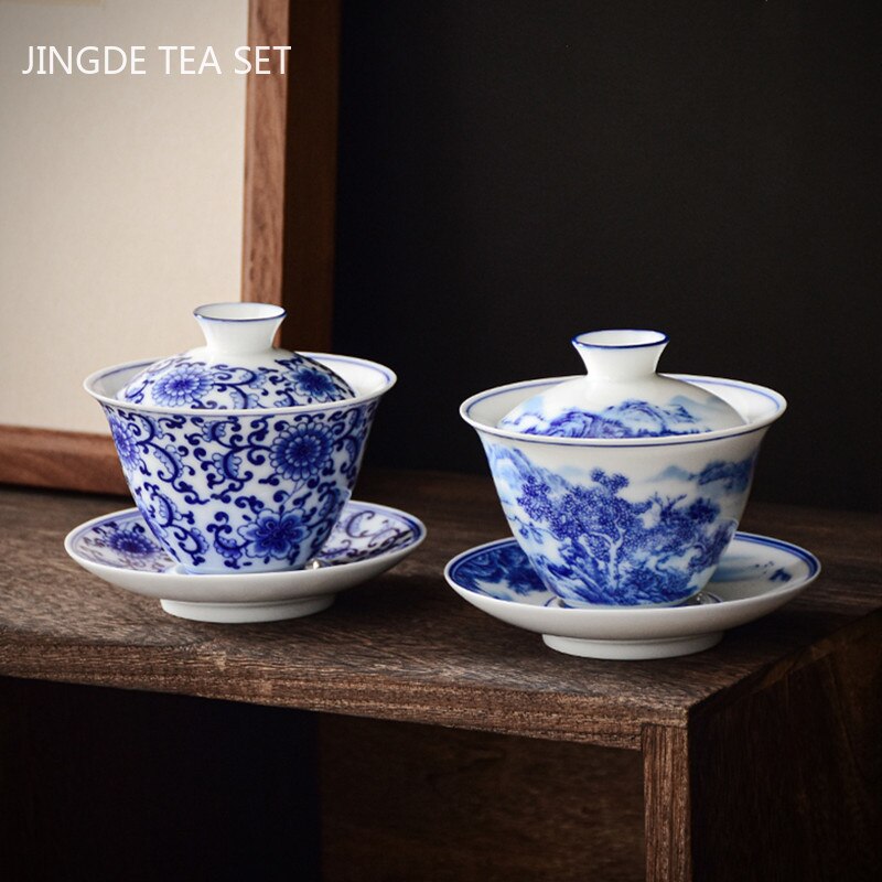 Frendorf | PorceVive Gaiwan Teetasse | Handgefertigtes Porzellan mit Landschaftsmuster | Chinesisches Teeset mit Deckel