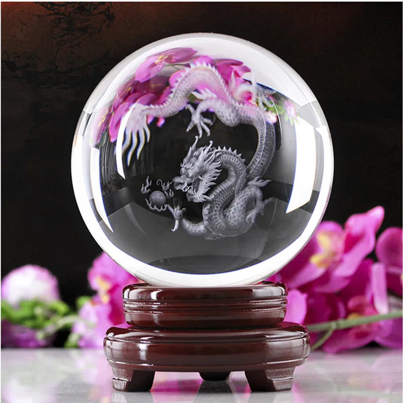 3D Kristallkugel mit verschiedenen Themen: Drache, Buddha, Pferd, Maus