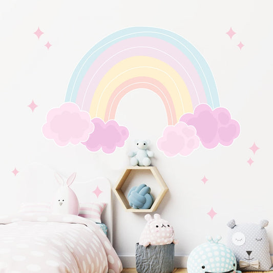 Frendorf | Cartoon Wandtattoos pinker Regenbogen Wolken Sterne