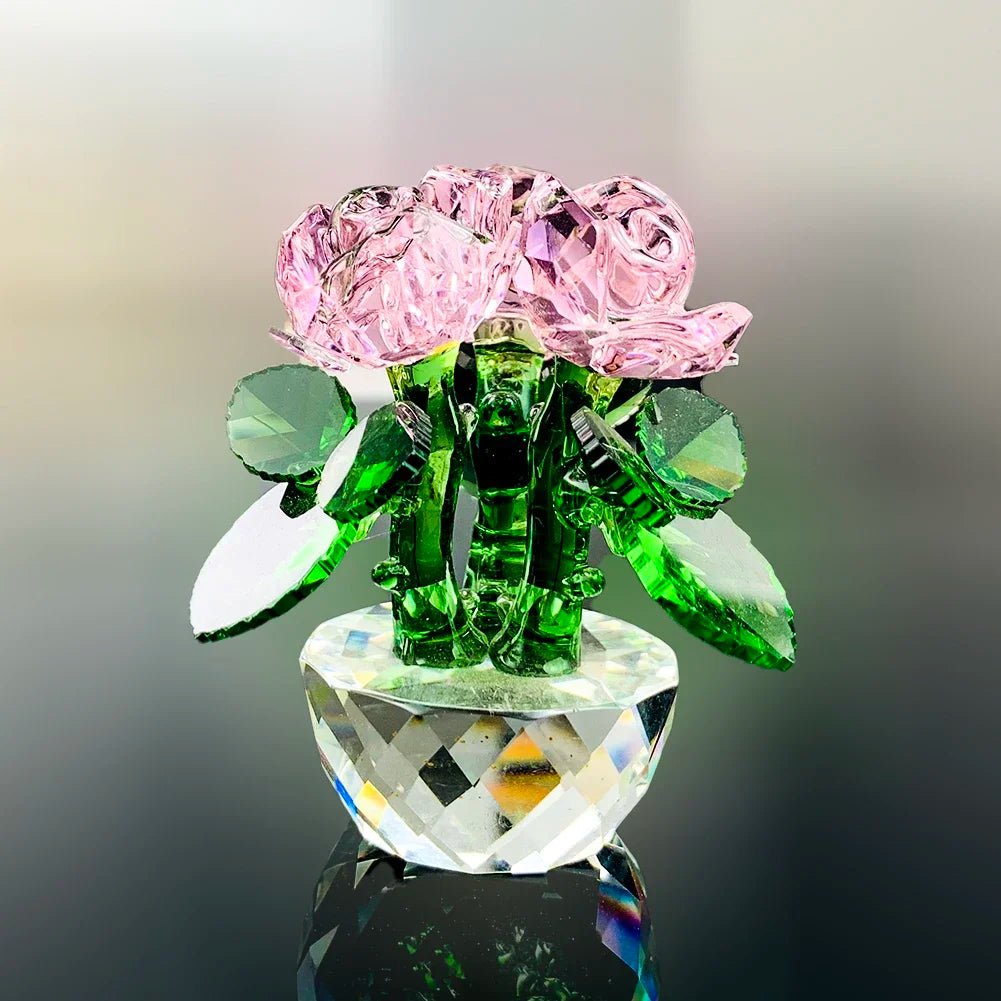 Blätter Kristall Rosa Rose Blume Facettiertes Prisma Glas Sonnenscheinfänger Ornament Figuren Miniaturen Hochzeit Kern Wohnkultur Geschenk