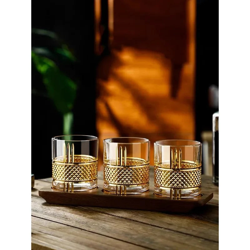 Goldene Auskleidung Whiskeyglas, Old Fashioned Rocks Gläser Tummler, Glaswaren für Cocktail Scotch, Bourbon, Gin, Vodka, Brandy