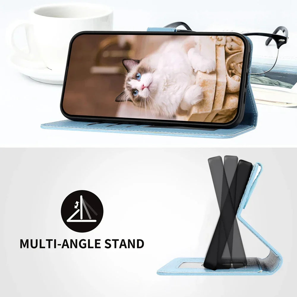 Frendorf | Katbedruckte magnetische Leder iPhone Flip Cover Geldbörse Hülle