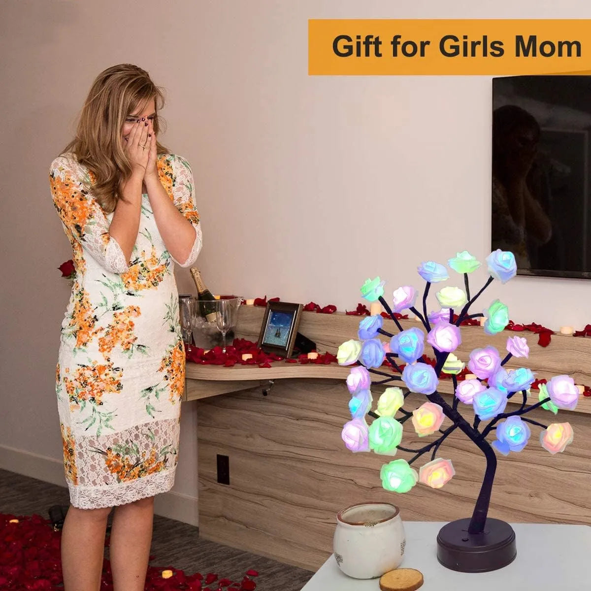 RGB Rose Blume Baum Lichter 24LED USB Batterie Tischlampe Feen Nachtlicht Zuhause Party Weihnachten Hochzeit Schlafzimmer Dekoration Geschenk