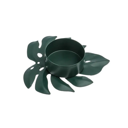 Frendorf | LumiLeaf Monstera Kerzenhalter aus Eisen | Gold & Grün | Tropisches Design | Wohn- und Tischdeko