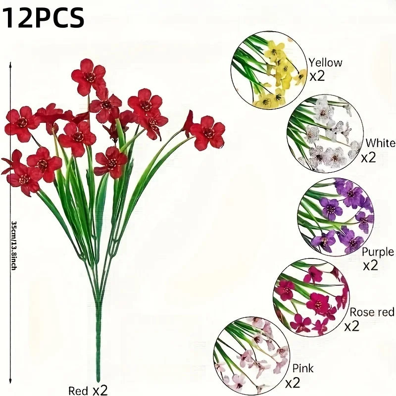 Frendorf | 12 Stück Outdoor Kunstblumen – UV-beständige Kunstblumen für Garten, Veranda, Fensterbank, Zuhause, Hochzeit & festliche Dekoration