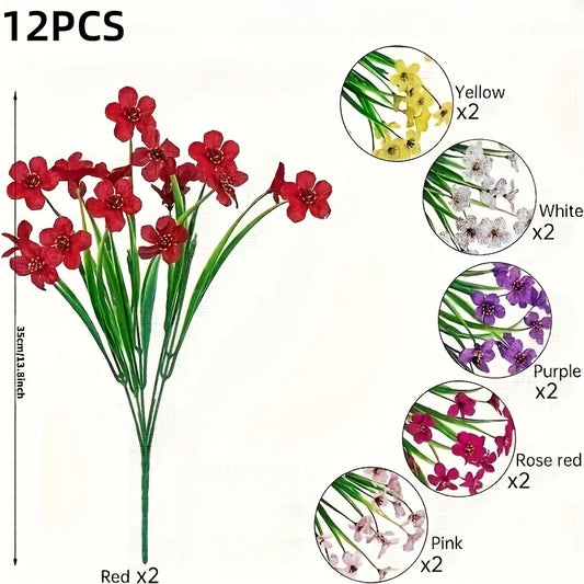 Frendorf | 12 Stück Outdoor Kunstblumen – UV-beständige Kunstblumen für Garten, Veranda, Fensterbank, Zuhause, Hochzeit & festliche Dekoration