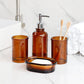 Frendorf | AquaSet Glas Badezimmer-Set | 4-teilig | Elegantes Apotheker-Design | Seifenspender, Zahnbürstenhalter & Zubehör