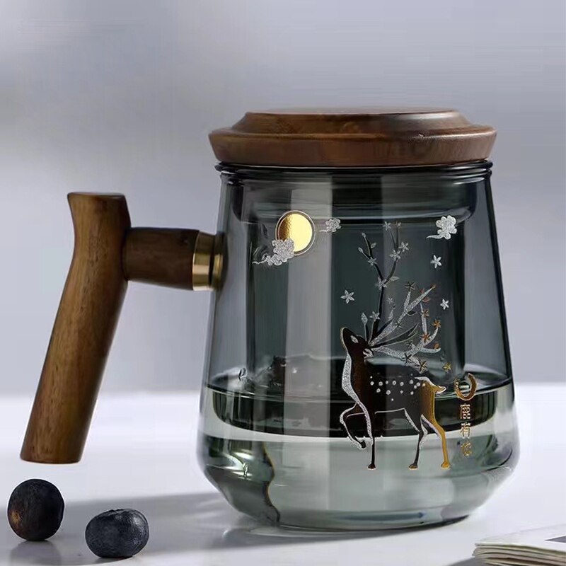 Hochwertige hitzebeständige Glasmug Tee Wasserseparator Teetasse Kung Fu Teeset Filter Wasserbecher mit Deckel Filter Büroteetasse