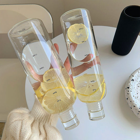 Zeit-Skalen hitzebeständige Glas Wasserflasche