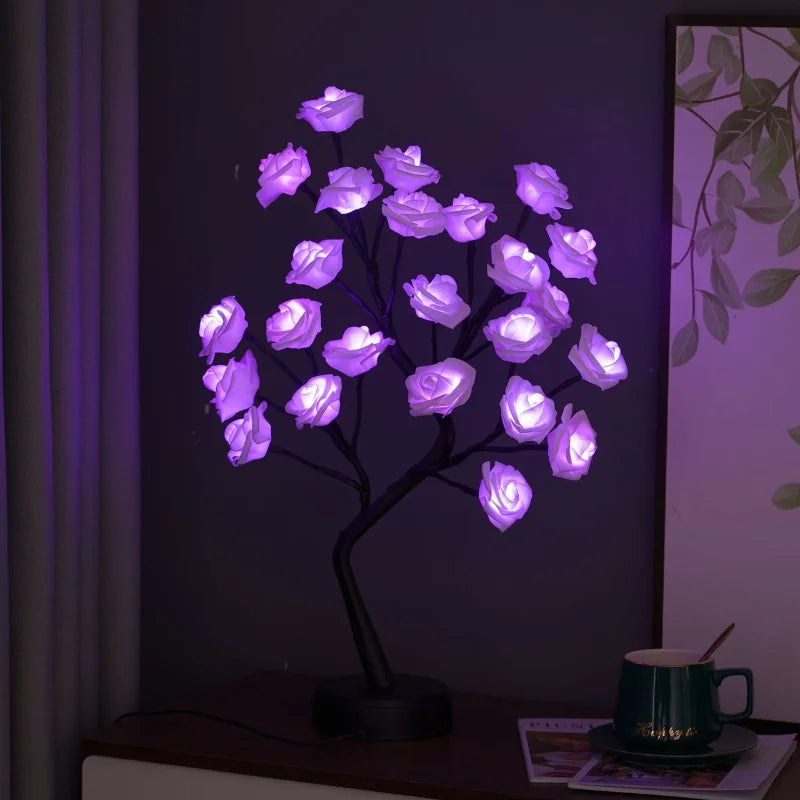 RGB Rose Blume Baum Lichter 24LED USB Batterie Tischlampe Feen Nachtlicht Zuhause Party Weihnachten Hochzeit Schlafzimmer Dekoration Geschenk