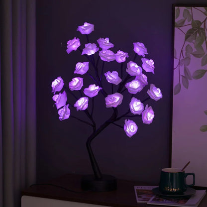 RGB Rose Blume Baum Lichter 24LED USB Batterie Tischlampe Feen Nachtlicht Zuhause Party Weihnachten Hochzeit Schlafzimmer Dekoration Geschenk