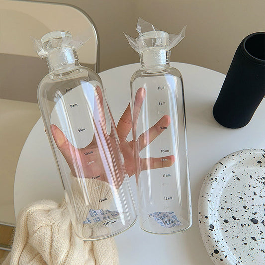 Zeit-Skalen hitzebeständige Glas Wasserflasche