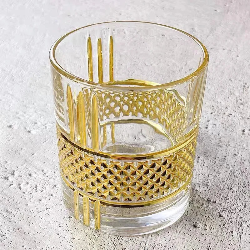 Goldene Auskleidung Whiskeyglas, Old Fashioned Rocks Gläser Tummler, Glaswaren für Cocktail Scotch, Bourbon, Gin, Vodka, Brandy
