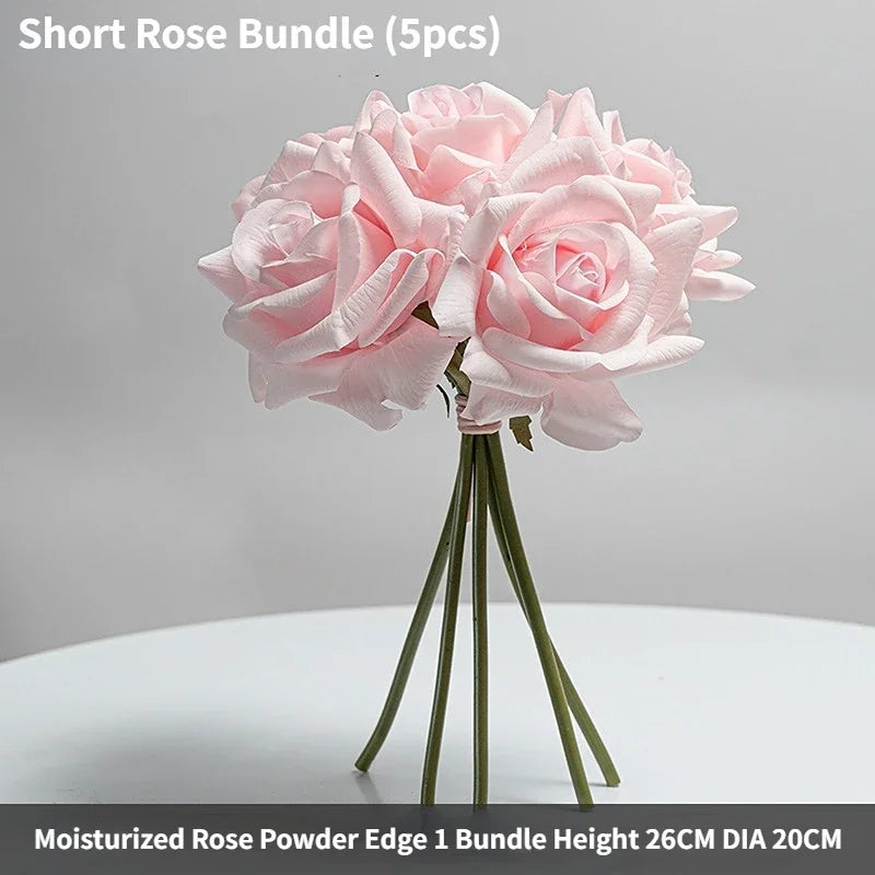 Frendorf | 26CM Künstlicher Rosenstrauß – 5 Köpfe Gekräuselte Seidenblumen für Hochzeit, Fotografie und Wohnkultur