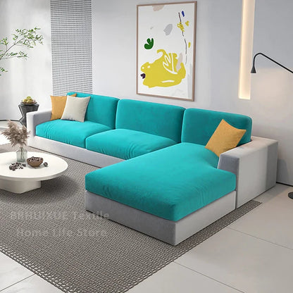Weicher Samt Stretch Sofa Sitzkissenbezug – Verdicktes Design für Couch L-förmige Ecke & Sessel