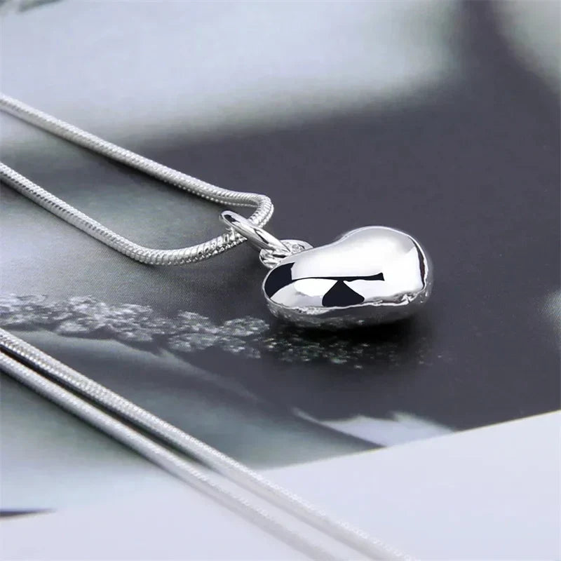 Frendorf | 925 Sterling Silber Solide Kleine Herzanhänger Halskette 16-30 Zoll Schlangenkette Für Frauen Hochzeit Charm Mode Schmuck