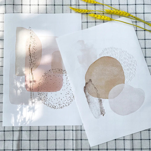 Frendorf | BohoBlush Aquarell Poster | Abstrakter Leinwanddruck in Beige, Rosa & Gold | Geometrische Wandkunst für Wohnzimmer & Dekoration