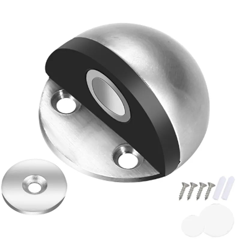 Edelstahl Magnet Türstopper - Bohrfrei, Magnetische Saugkraft, Halbrunder Gummi Anti-Kollisions Türberührung Stopp