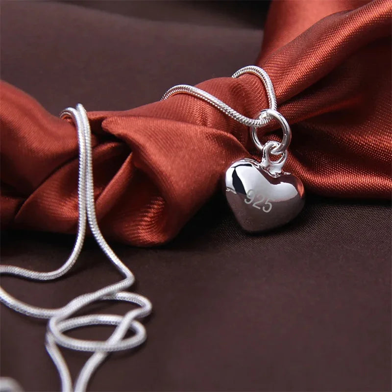 Frendorf | 925 Sterling Silber Solide Kleine Herzanhänger Halskette 16-30 Zoll Schlangenkette Für Frauen Hochzeit Charm Mode Schmuck