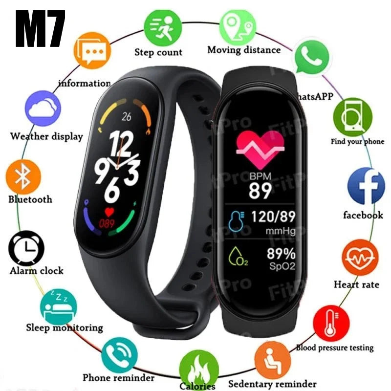 Frendorf | M7 Smart Watch Männer Frauen Smartband Herzfrequenz Smartwatch Fitness Tracker Blutdruck Sport Smart Bracelet für xiaomi iPhone