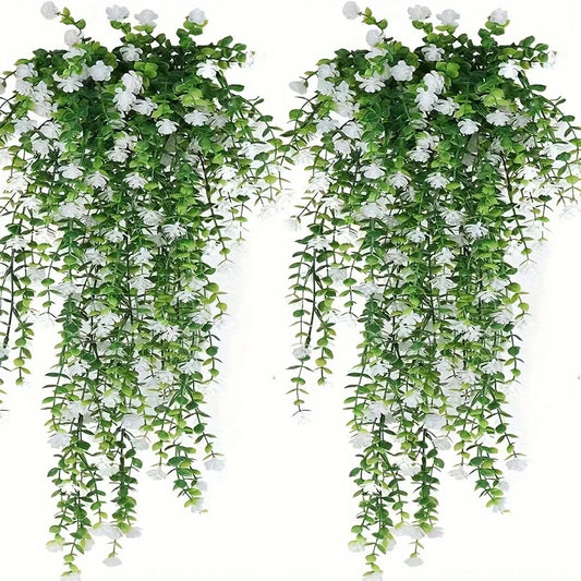 Frendorf | 3 Stück Künstliche Hängende Pflanzen – Faux Eukalyptusblatt Grünery Wein – UV-beständige Kunststoff-Hängende Pflanzen für Zuhause, Garten und Partydekoration