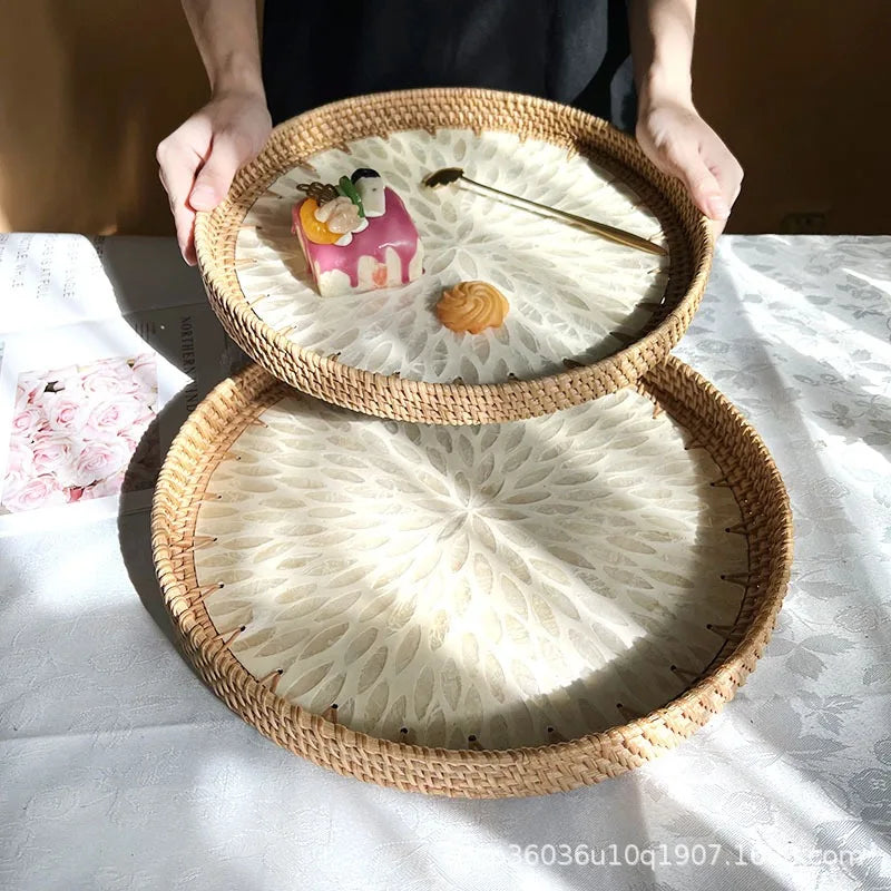 Lotusblatt Rattan & Muschel Obstkorb Tablett