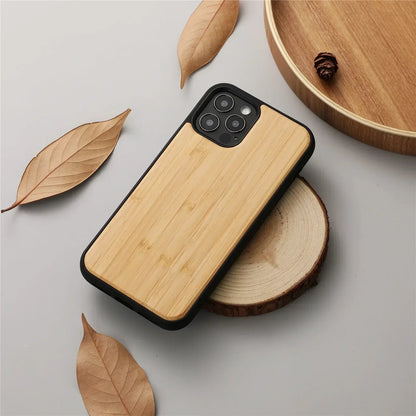 Frendorf | Echtes Holz Rücken Case für iPhone Echtes Bambus Walnuss Holz Hard Phone Case