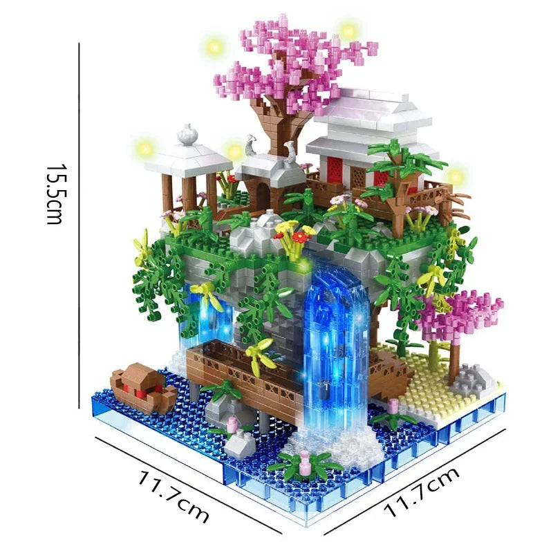 Antike Architektur Pfirsichblüten Teich Schloss Mädchen Modell Baustein Montage Kinderspielzeug mit hohem Schwierigkeitsgrad