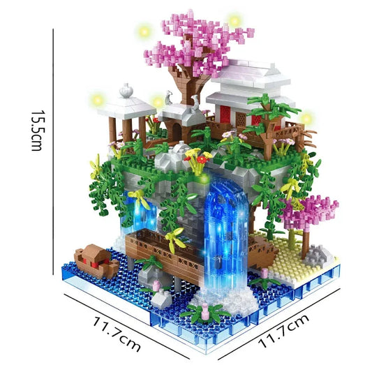 Antike Architektur Pfirsichblüten Teich Schloss Mädchen Modell Baustein Montage Kinderspielzeug mit hohem Schwierigkeitsgrad