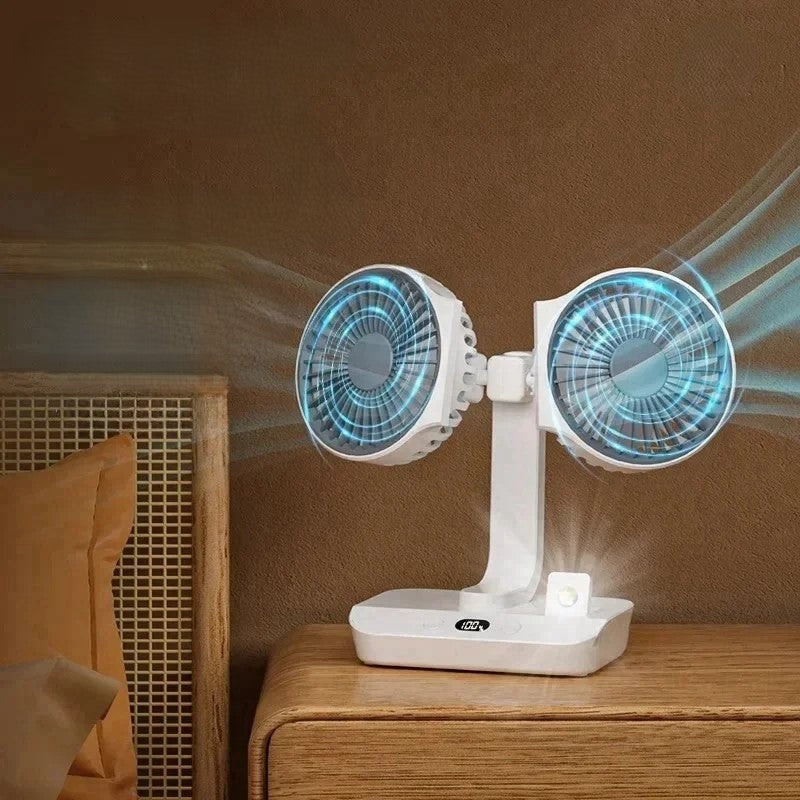 Frendorf | Verstellbarer Doppelkopfan Tischventilator Nachtlampe