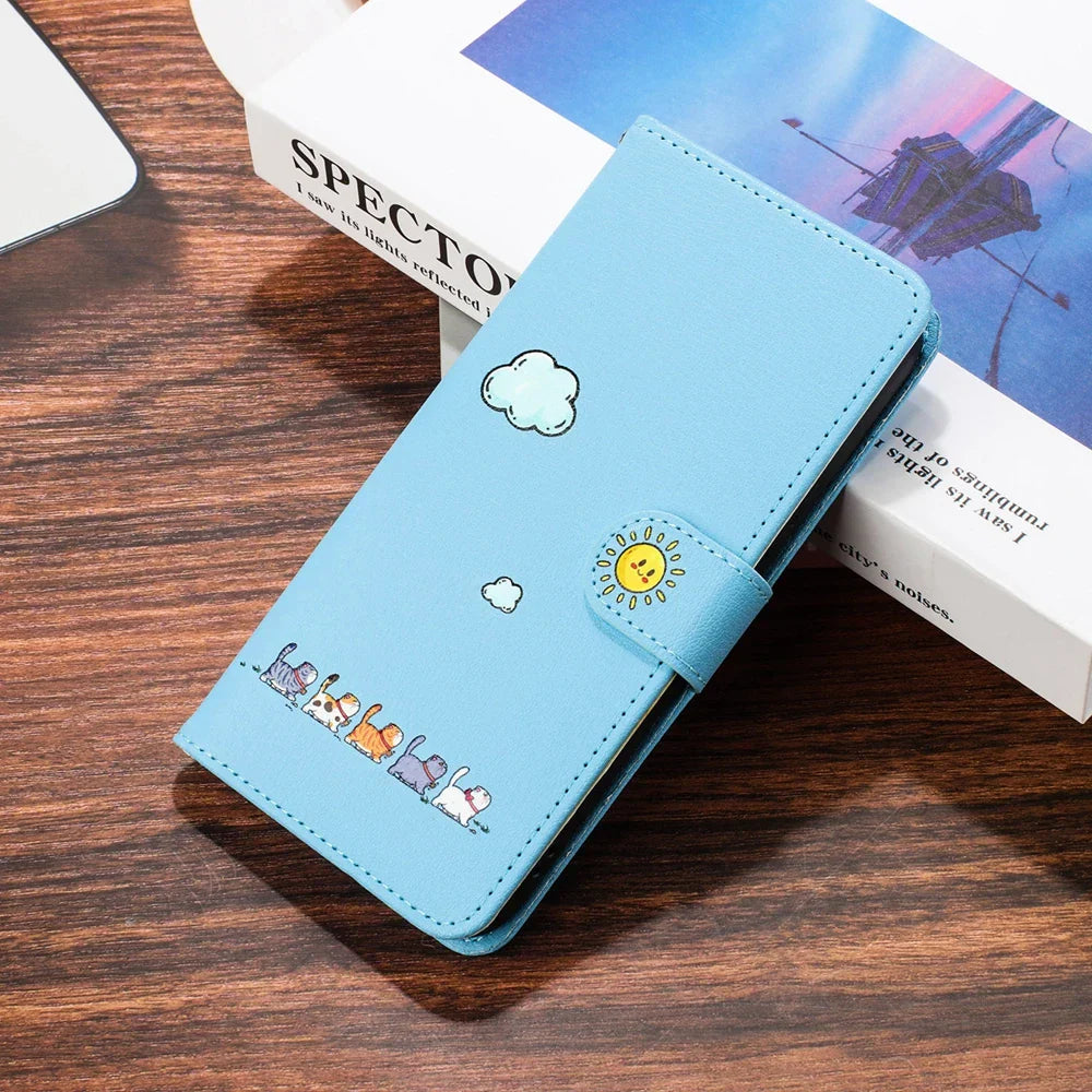 Frendorf | Katbedruckte magnetische Leder iPhone Flip Cover Geldbörse Hülle