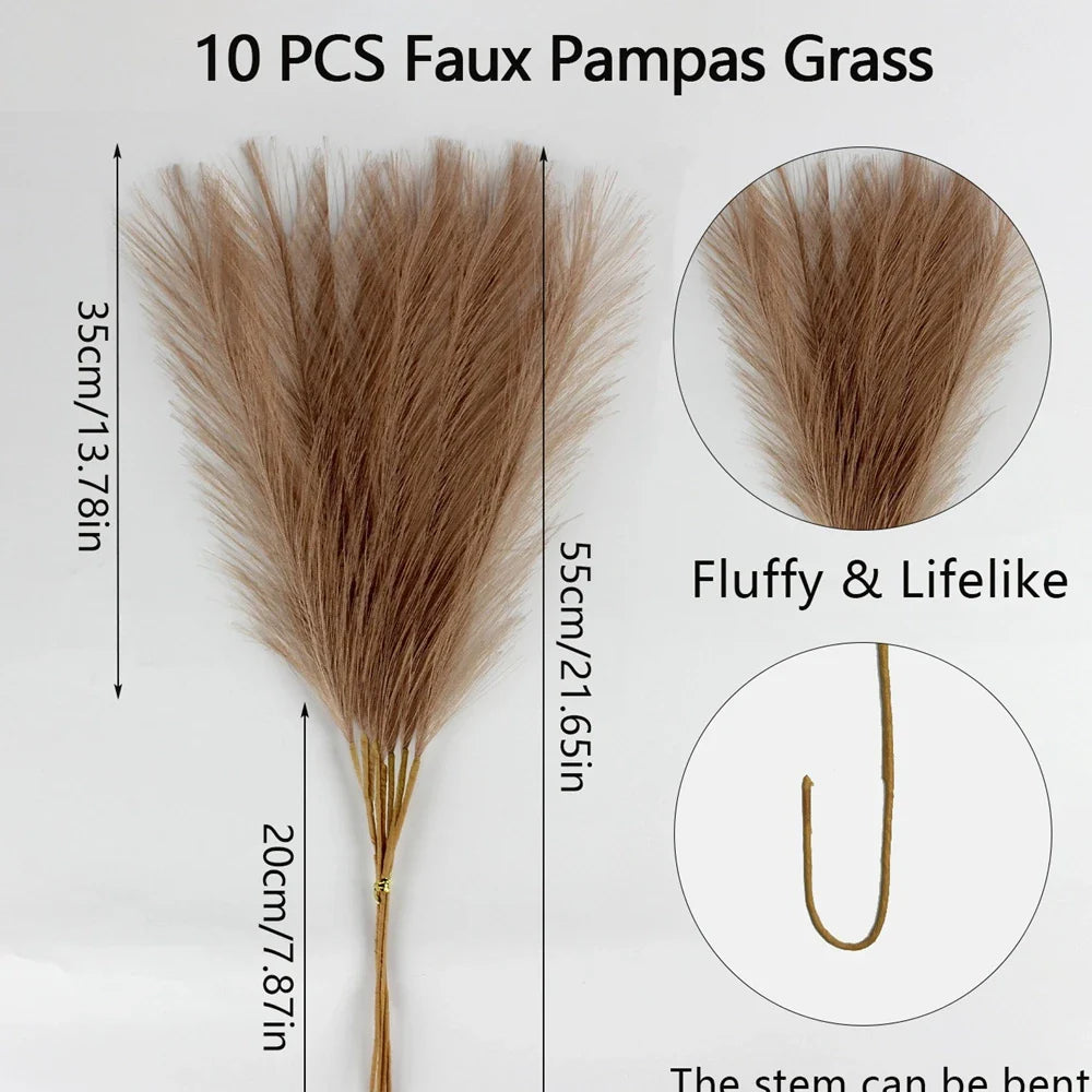 Frendorf | 10 Stück Künstliche Pampasgras Blumen – Fake Schilfpflanzen für DIY Blumenarrangements, Hochzeit, Zuhause und Weihnachtsdekoration