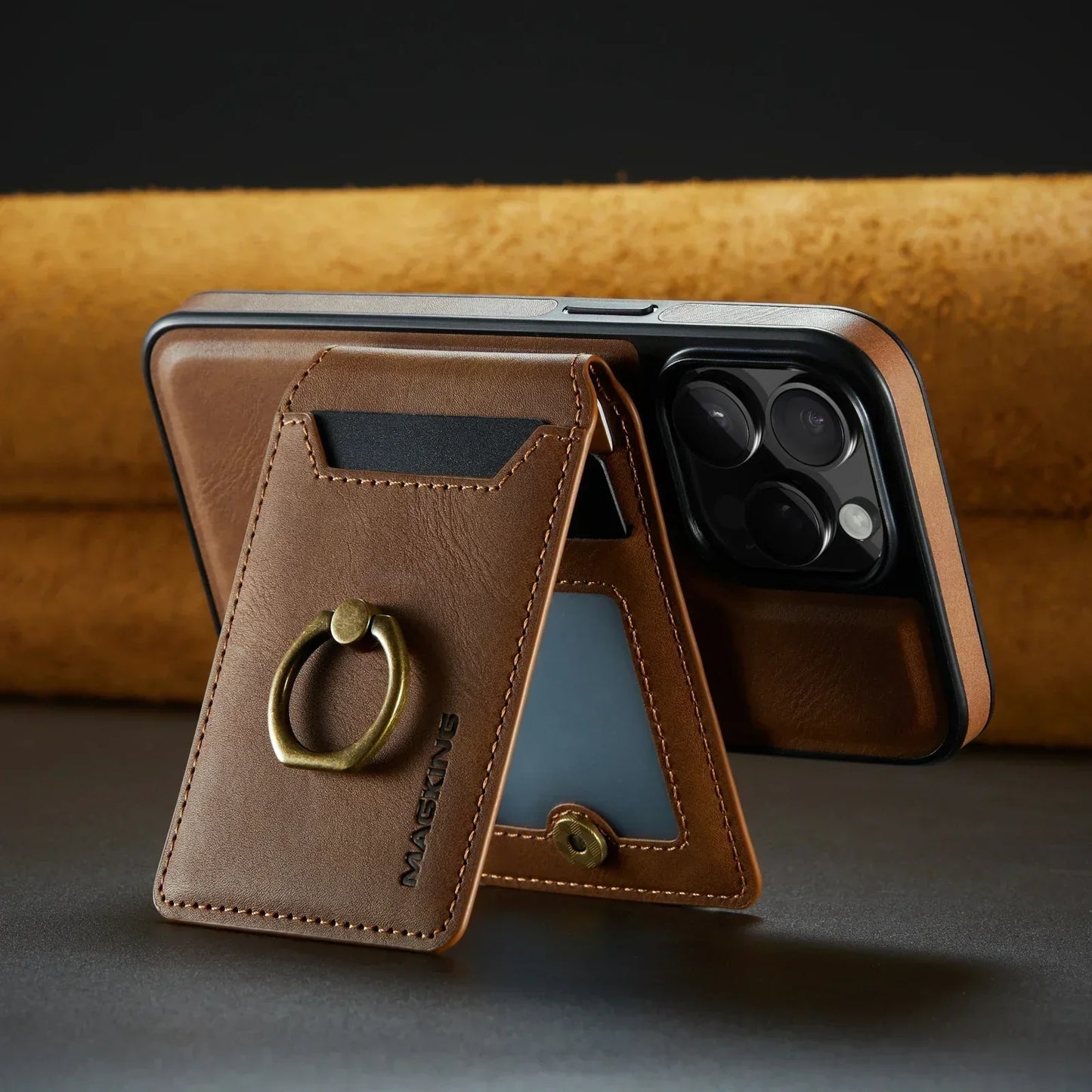 Frendorf | 2 in 1 abnehmbares Leder Karten Slot Ring Halter Wallet Case für iPhone 16 15 14 13 12 Pro Max Plus Magnetische vertikale Tasche Cover