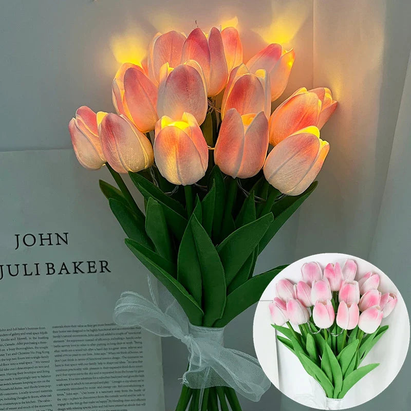 LED-Lampe mit künstlichem Tulpenblumenstrauß perfekt für Geschenke oder als Hochzeitsfeier-Hausdekorationen