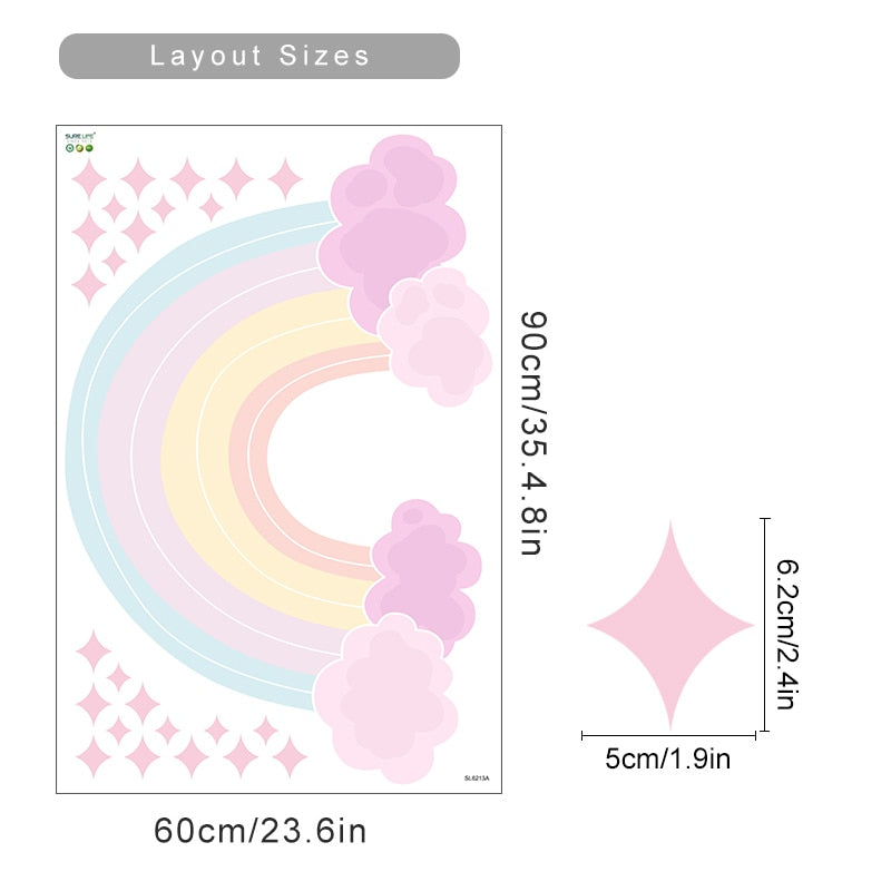 Frendorf | Cartoon Wandtattoos pinker Regenbogen Wolken Sterne