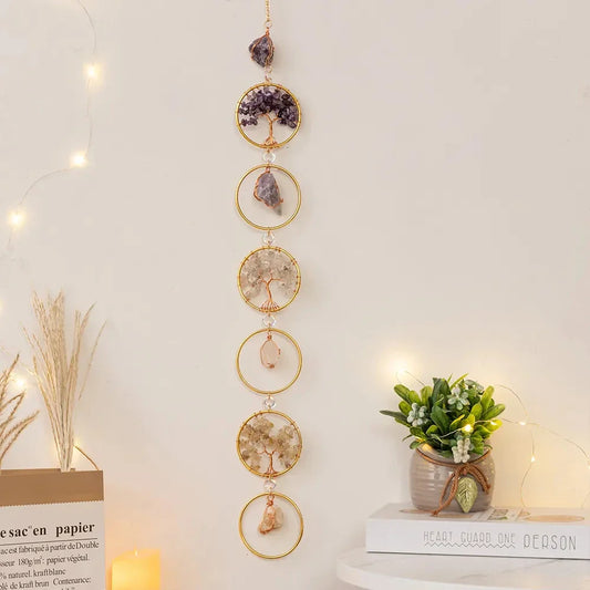 Lebensbaum Kristall Wanddeko 6 Ringe Chakra Stein Wanddeko Nordische hängende Dekoration Boho Zimmerdekorationen Ästhetisches Geschenk