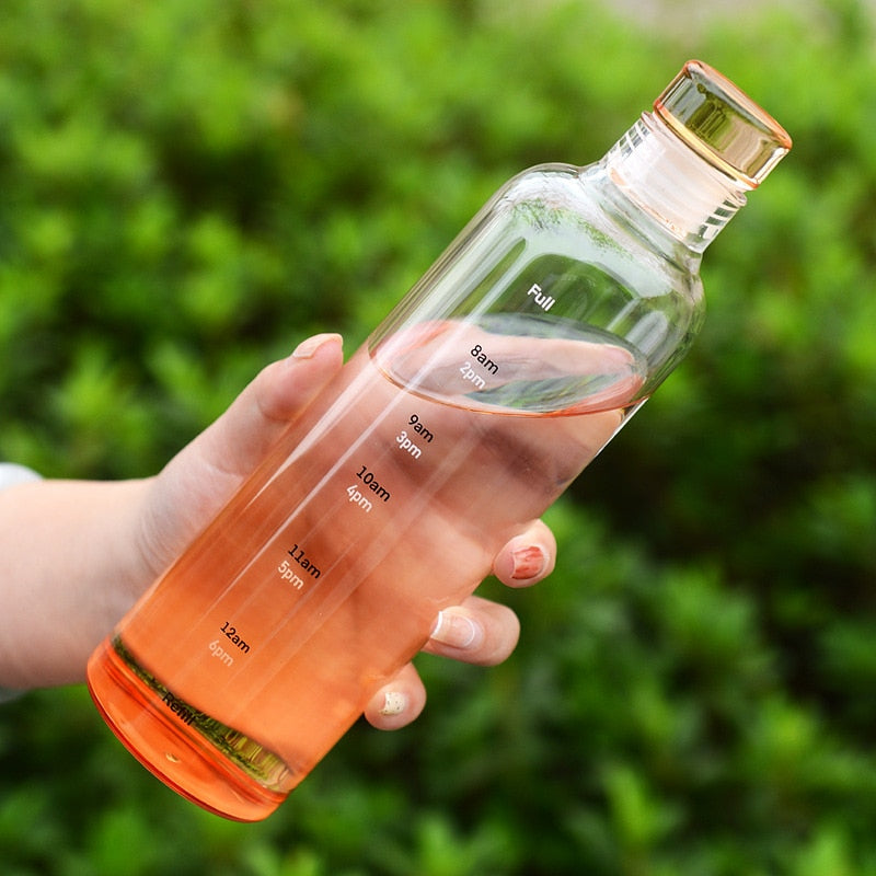 Zeit-Skalen hitzebeständige Glas Wasserflasche