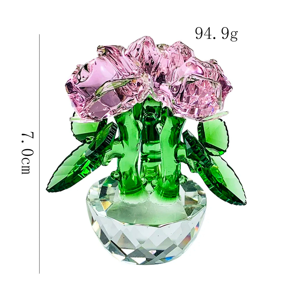 Blätter Kristall Rosa Rose Blume Facettiertes Prisma Glas Sonnenscheinfänger Ornament Figuren Miniaturen Hochzeit Kern Wohnkultur Geschenk