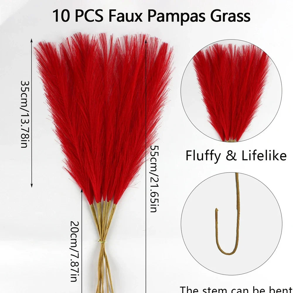 Frendorf | 10 Stück Künstliche Pampasgras Blumen – Fake Schilfpflanzen für DIY Blumenarrangements, Hochzeit, Zuhause und Weihnachtsdekoration