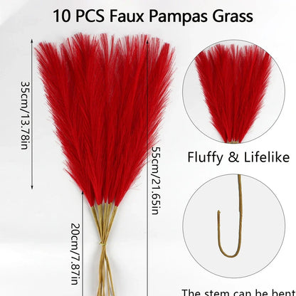 Frendorf | 10 Stück Künstliche Pampasgras Blumen – Fake Schilfpflanzen für DIY Blumenarrangements, Hochzeit, Zuhause und Weihnachtsdekoration