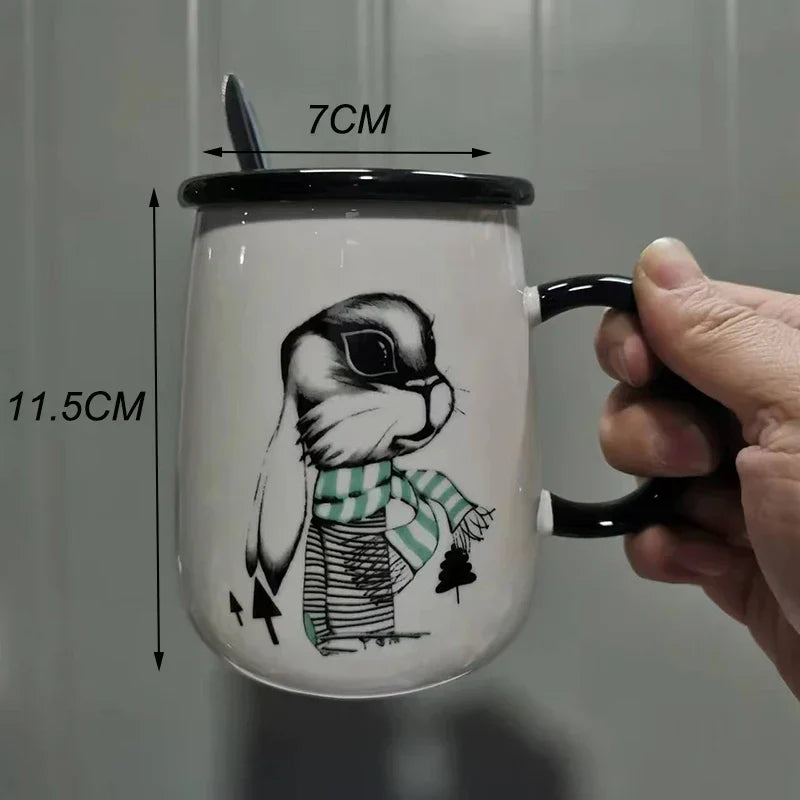 Frendorf | CupBuddy Niedliche Cartoon-Keramiktasse | Kaffeetasse & Milchteebecher | Frühstückstasse als Geschenkidee & Trinkgeschirr