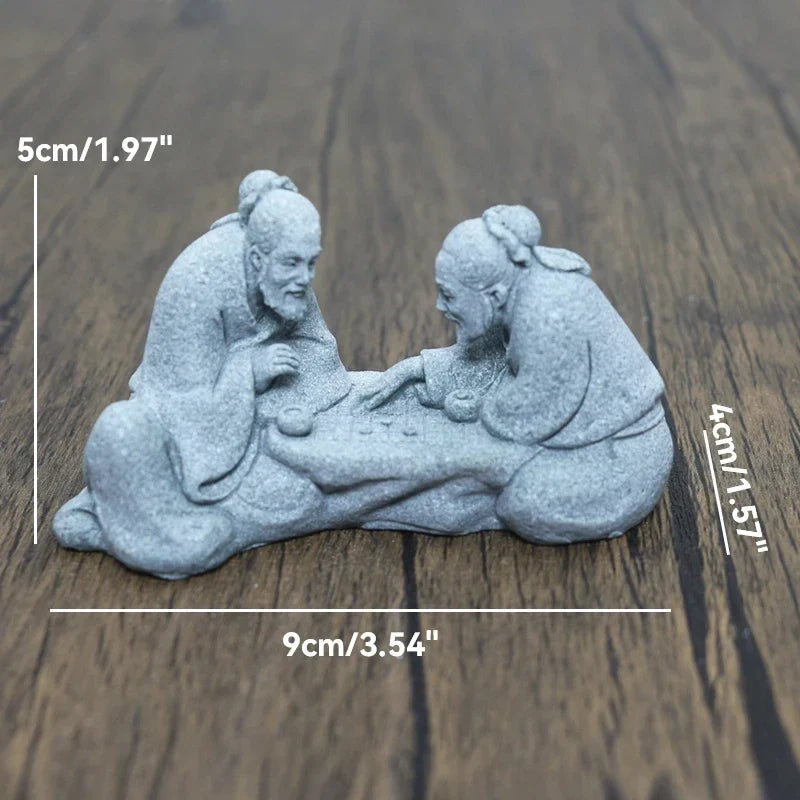 Miniatur Alter Fischer Schach Spielen Sand Steine Figur Aquarium Ornamente Feengarten Bonsai Steingarten Landschaft Raumdekoration